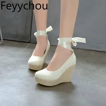 

Women's Pumps Super High Heels Round Toe Platform Wedges Ankle Strap Spring Autumn 2020 New Sexy Fashion Casual Black Beige