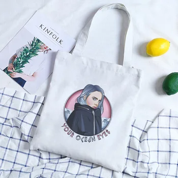 

Billie Eilish Your Ocean Eye Theme Music Print Shoulder Canvas Bags new Harajuku Vogue Street Large Punk shopping bag Women Bag