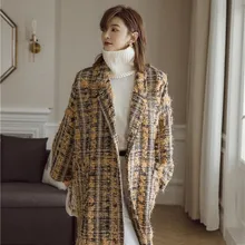 LANMREM шерстяное пальто осень и зима свободный силуэт твидовое пальто, шерстяной жакет Женская длинная секция 19B-a212