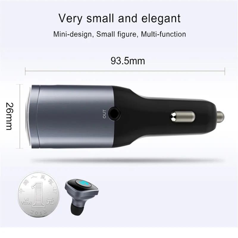 2 in 1 Stereo Car MP3 Player with Wireless Bluetooth Earphone Music Player Hans-free Call USB Car Charger