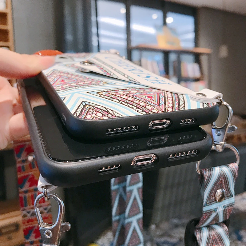 Винтажный кошелек держатель чехол для телефона для iPhone 11 Pro XR XS MAX 7 8 6S Plus цветной цветок мягкий чехол с Кроссбоди ремешки с петлей