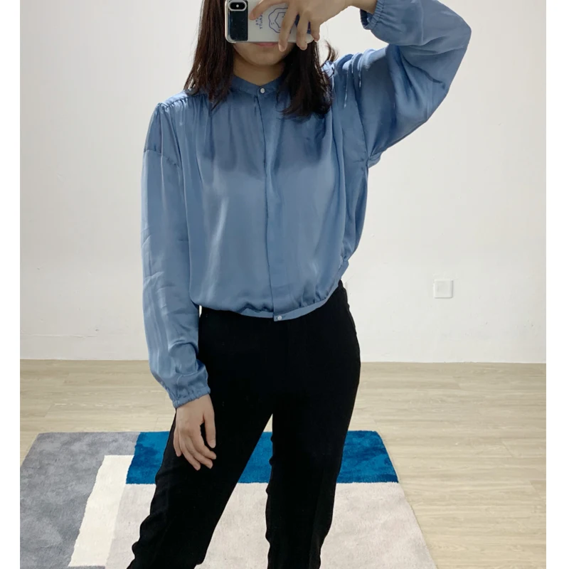 Silk Office Ladies Blouse Loose Short Shirts Bat Sleeve Casual Women Blouses And Tops