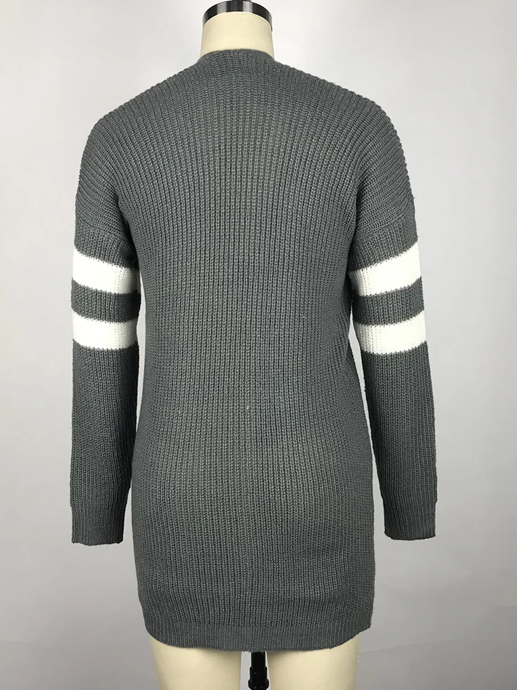 Fall/winter new ladies sweater stripe color matching cardigan long fashion simple elegant atmosphere sweater women Striped