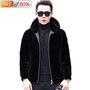 

Real Fur Coat Autumn Winter Jacket Men Sheep Shearing Wool Coats Plus Size Short Hooded Men's Jackets 1772 B2A32