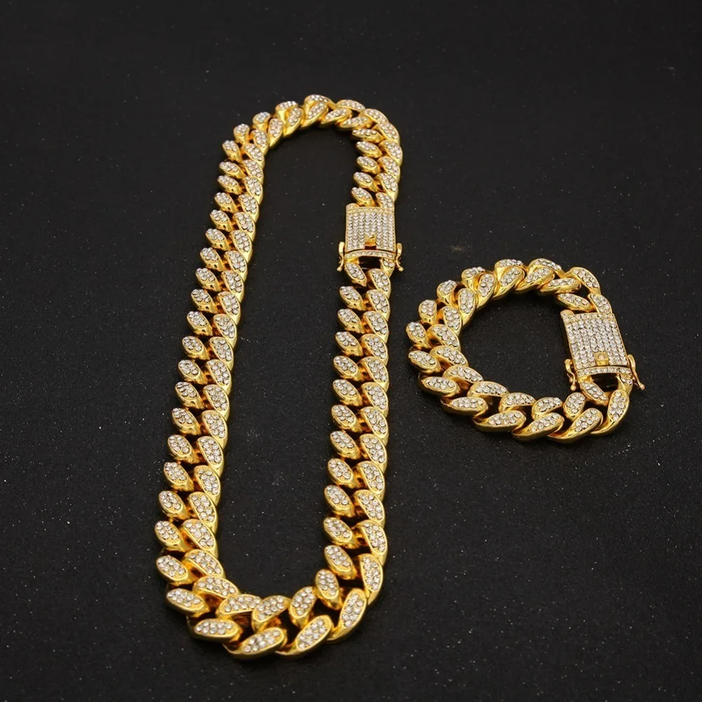 14mm Iced Out Cuban Necklace Chain Hip hop Jewelry Choker Gold Silver Color Crystal CZ Clasp for Mens Rapper Necklaces Link Gift | Украшения