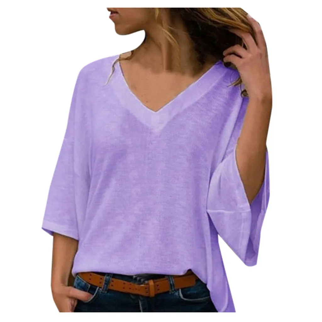 40 модная блузка рубашка с v-образным вырезом повседневная одежда больших размеров Blusas женская одежда летние женские Топы пуловер Блузки - Цвет: D