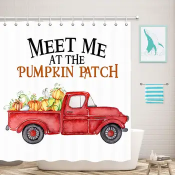 

Autumn Quotes Meet Me at The Pumpkin Patch Home Decor, Fall Pumpkin Truck Thanksgiving Day Gift Shower Curtains for Bathroom,