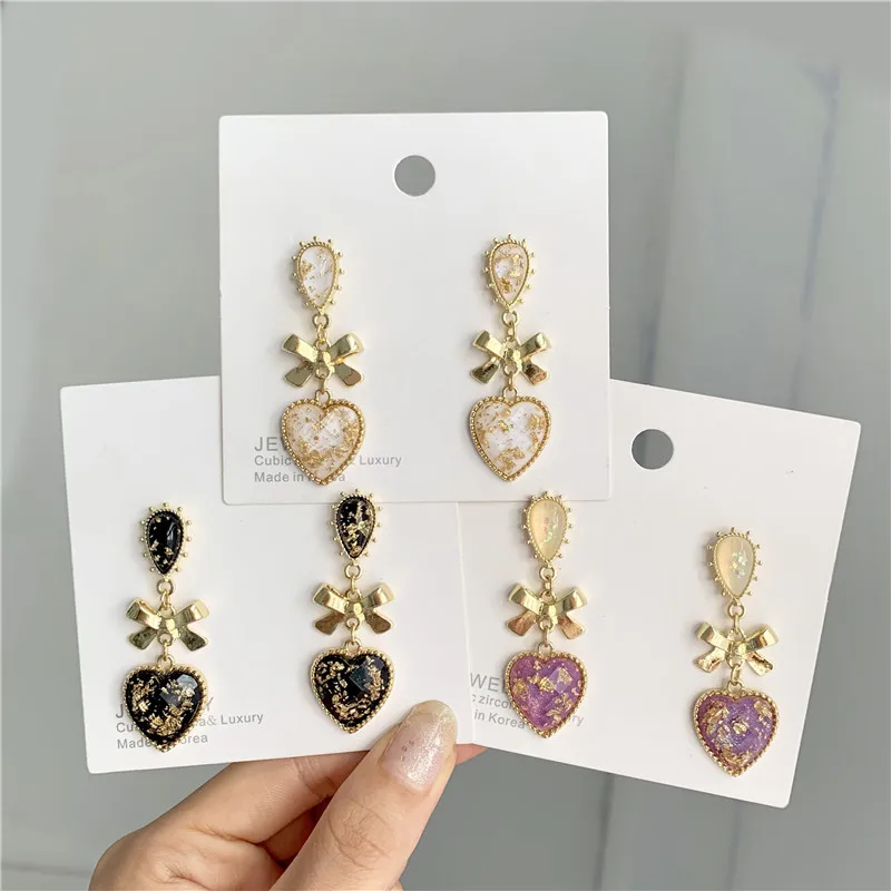 

Korean Resin heart drop trendy bow-knot dangle fashion court vintage earrings boho baroque bohemian indian earrings