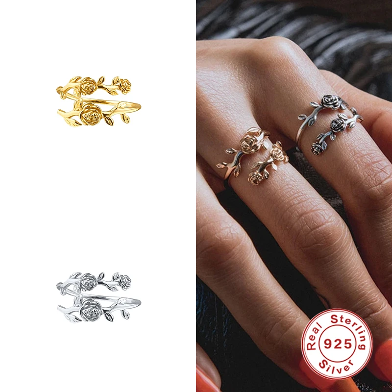 

Aide Genuine S925 Sterling Silver Korean INS Fashion Rose Ring For Women Ladies Party Fine Jewelry Accessories Anillos De Plata