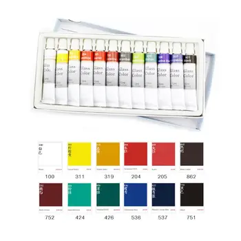 

12ml 12 Colors Glass Paint Acrylic Hand Painted Pigments Drawing Tubes Set Artist Art Supplies for Beginner