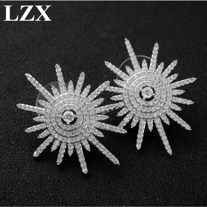 

LZX New Trendy Sparkling Paved Setting Tiny Cubic Zirconia Stud Earrings With White Gold-Color For Women Fashion Party Jewelry