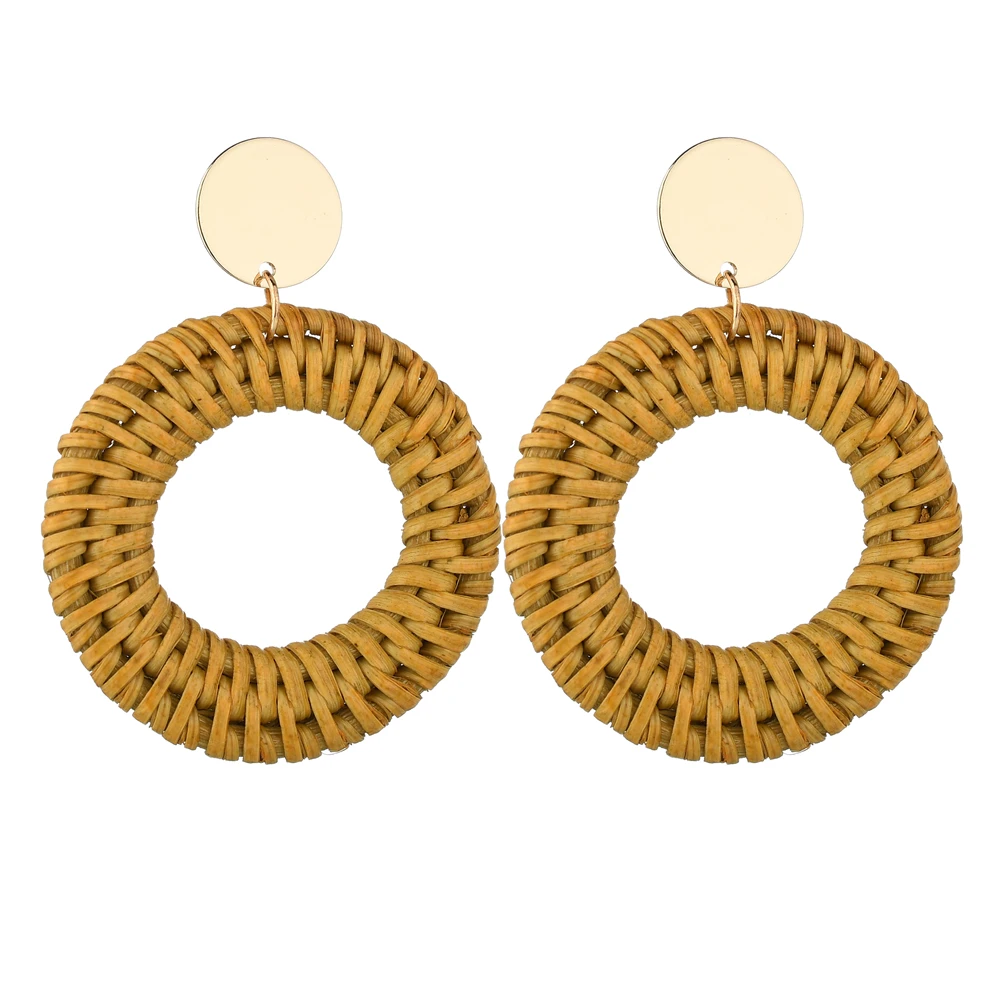 Летние пляжные богемные плетеные круглые серьги из ротанга для женщин модные