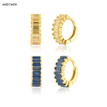 

ANDYWEN 100% 925 Sterling Silver Gold Little Green Blue Huggies Hoop Piercing Pendiente Luxury Fashion Fine Jewelry For Women