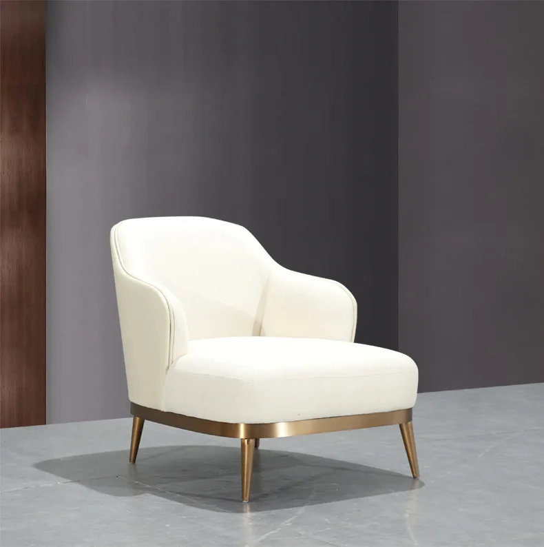 Golden Base GrayWhite Velvet Leisure Lobby Chaise Chair Chrome Stainless Steel Modern for Hotel  (4)