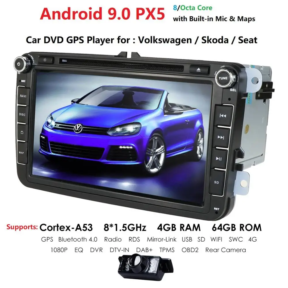 Flash Deal 2din android9.0 4Gcar dvd for vwpassat b6 b7 golf 5 tiguan polo octavia rapid fabia car multimedia player OctaCore 4GRAM+64GROM 3