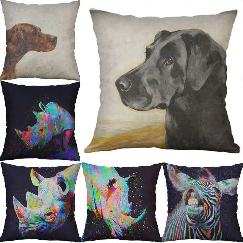 

Home Decor case Cotton Linen Animal Cover Cushion 18" printing Dog Pillows