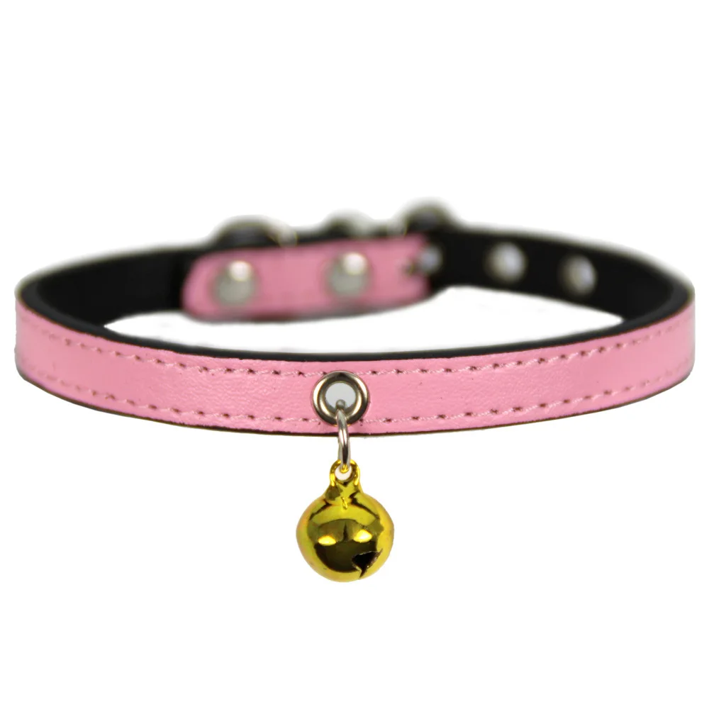 pink Милый ошейник для кошек из искусственной кожи, регулируемые ошейники для домашних животных с колокольчиком, товары для кошек, товары для домашних животных, красный, черный, коричневый, розовый - Цвет: pink