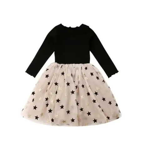 Prinses осень для малышей Детские meisjes От 2 до 7 лет, принт со звездой, Кант лоскутное Knielengte платье-пачка Вечерние