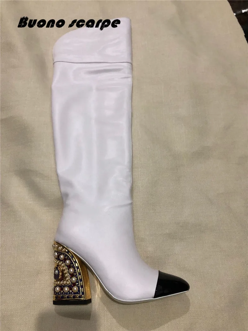 Buonoscarpe/Новинка; модные кожаные ботинки золотистого цвета; Bota Feminina; Новое поступление; Botas Mujer; туфли на высоком каблуке со специальной формой