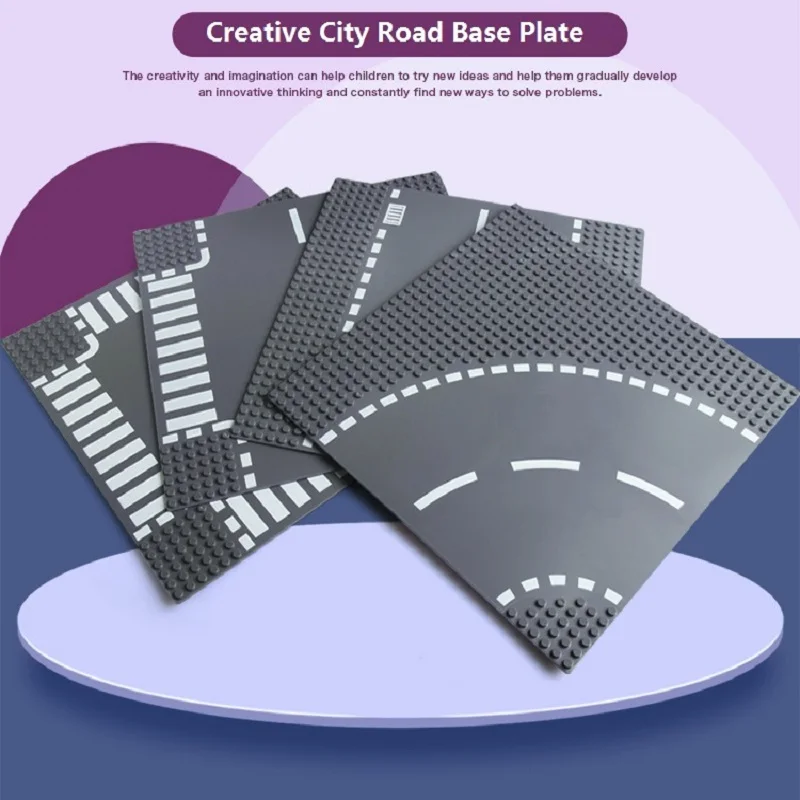 

Road Base Plate Compatible LegoING City Building Blocks Parts Bricks BasePlate Crossroad Curve T-Junction DIY Board Bricks Toys