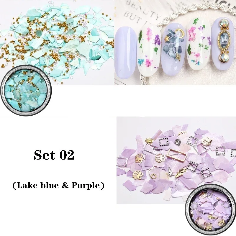 Set02 2 коробки золотые наклейки для ногтей страз Звезда Луна Декор микс 3D бусы со стразами AB оболочки Блестящий Блеск Шарм драгоценный камень маникюр - Цвет: Set02