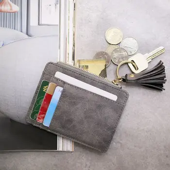 

1PC Slim Women Wallet Short Bag Small Pu Leather Credit Card Holders Thin Tassel Zipper Wallets Coin Pocket Fashion Clutch Bag