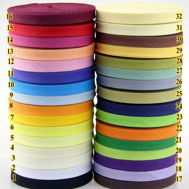 Monochrome Cotton Fold Binding Tape 12mm 30 Yards/Lot for Table Cloth Garment Quilt Craft Sewing Accessories