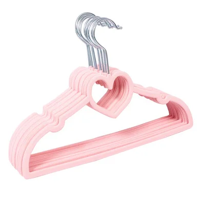 42cm 20 pcs/lot Anti-skid Velvet Hanger for Women's Garment Heart Type Flocking Clothes Hangers Wardrobe Space Saving - Цвет: Pink