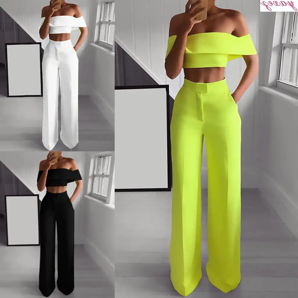 off the shoulder pant suit