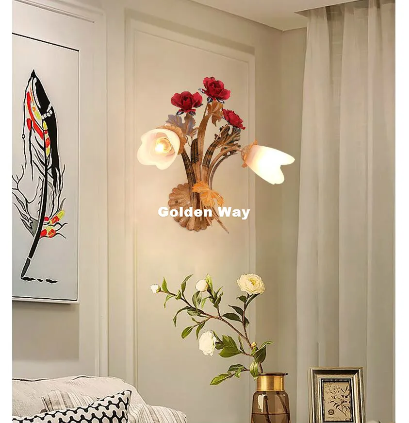 US $126.85 Decora Floral Flower Rose Wall Lamps 2 Lights LED Wall Lights For Living Room Home Indoor Lighting Wall Sconces Decora Fixtures