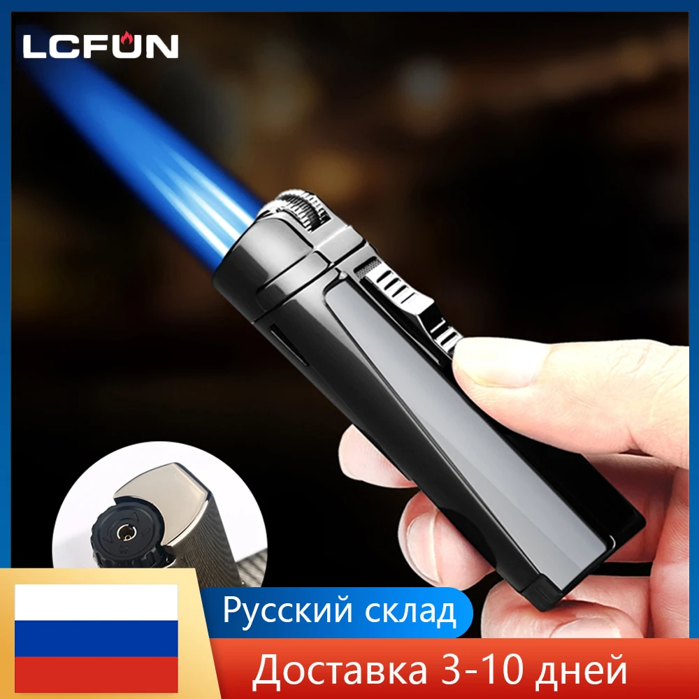 Тройная зажигалка металлическая ветрозащитная газовая Бутановая струйная лампа
