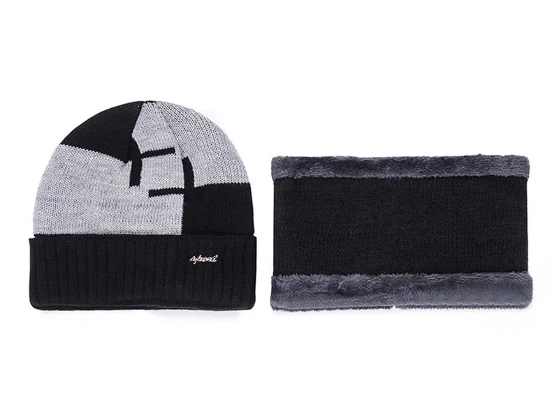 2 шт. модные зимние защитные вязанные шапочки Skullies& Beanies с шарфы-Снуды зимняя шапка для мужчин Лыжные шапки