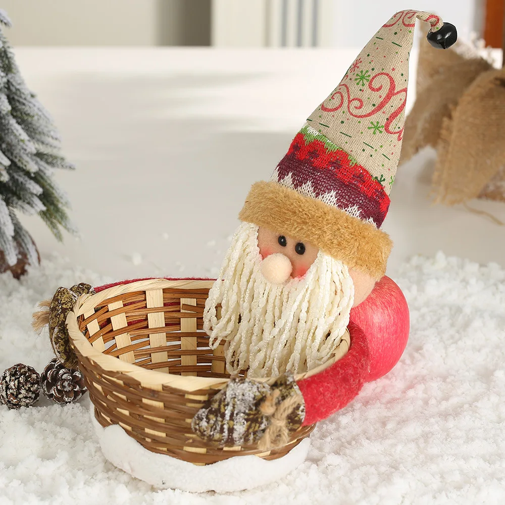 

1 Pcs Christmas Candy Box Decoration Supplies Imitation Bark Candy Basket Stereo Old Man Doll Gift Storage Basket