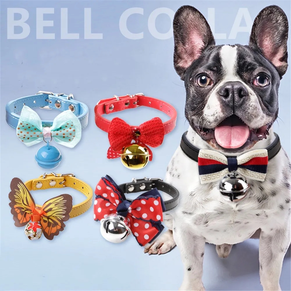 Pet Dogs Collars Retractable Puppy Collars With Bell Christmas Gift Cat Collar Breakaway Double Layer Bowknots Collars