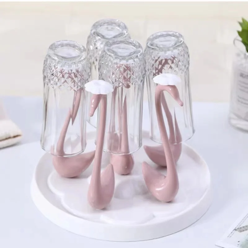 Swan Shape Glass Bottle Cup Holder Kitchen Drying Storage Shelf Cup Dish Drain Rack Hanger Organizer Stand