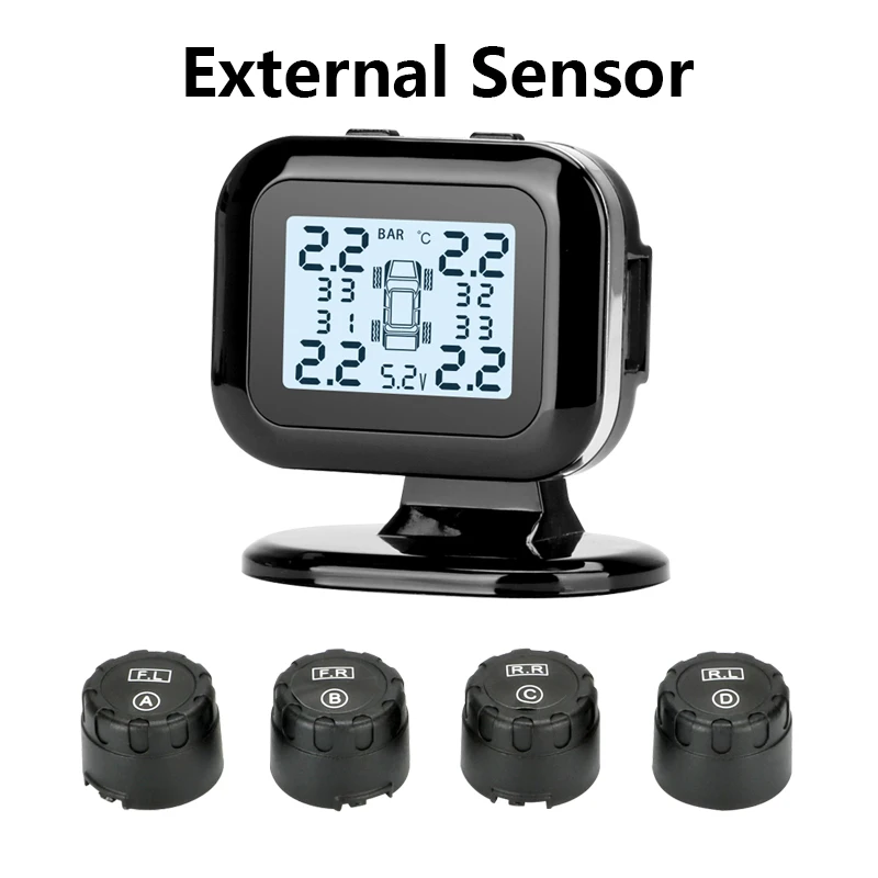 Автомобильный TPMS система контроля давления в шинах цифровой дисплей регулировка яркости USB интерфейс Поддержка зарядки телефона 4 датчика - Тип: External sensor