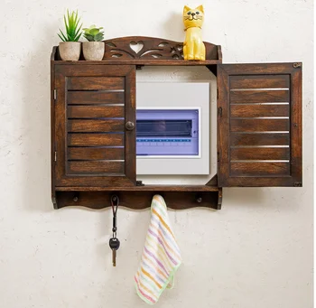 

Decorative painting of electric meter box with solid wood shutter chinese retro cover picture of the switch box room decoration