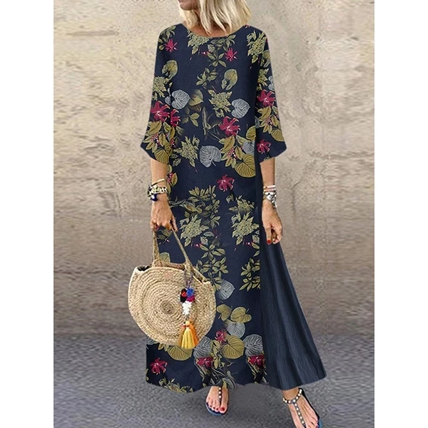 Boho женское хлопковое льняное свободное нарядное платье Летнее цветочное платье длиной до щиколотки плюс размер Лето Новое