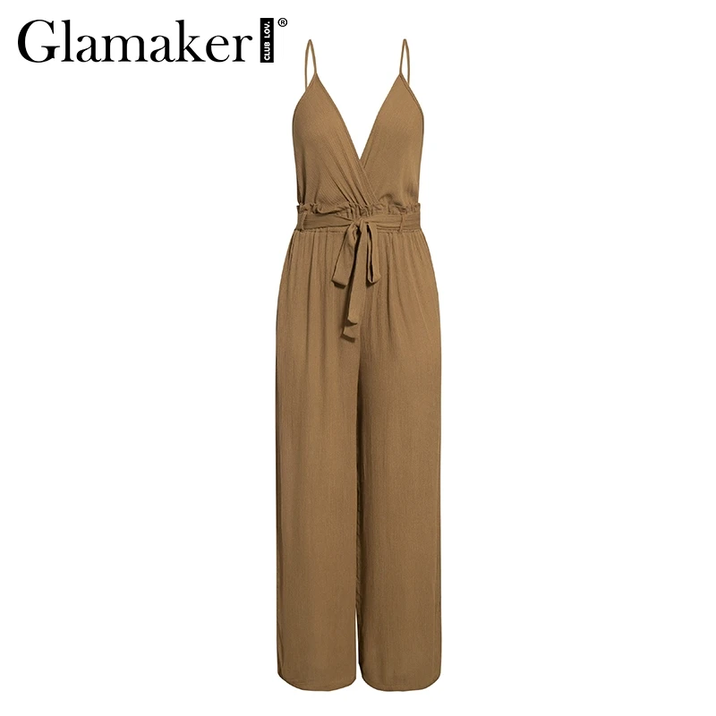 Женский комбинезон Glamaker длинный с высокой талией и треугольным вырезом на