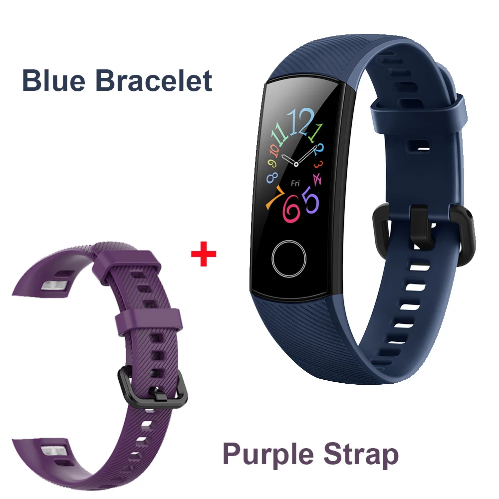 with Purple Strap Huawei Honor Band 5/5i/4/4e/глобальной смарт-браслет крови кислородом Фитнес трекер монитор сердечного ритма 50 м Водонепроницаемый смарт-браслет - Цвет: with Purple Strap
