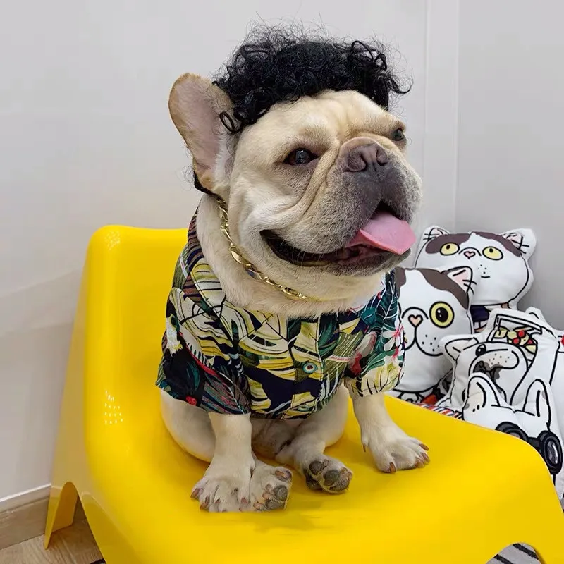 French Bulldog Summer Hawaiian Flower T-Shirt Dog Puppy Cool Shirt Schnauzer Pug Teddy Corgi Pet Clothes Vest Dogs Costume GSC01