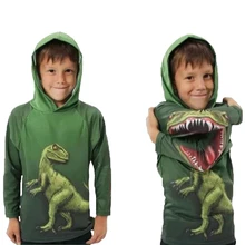 Jimiko/футболка с динозаврами для мальчиков; сезон весна-осень; Детский свитер с капюшоном и длинными рукавами; детская верхняя одежда; футболка с капюшоном из хлопка