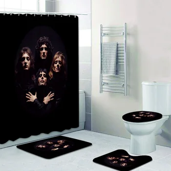 

Bohemian Rhapsody Freddie Mercury Queen Band Home Decor Gift Queen Band Shower Curtain Bathroom Curtain and Bath Rug Carpet Set