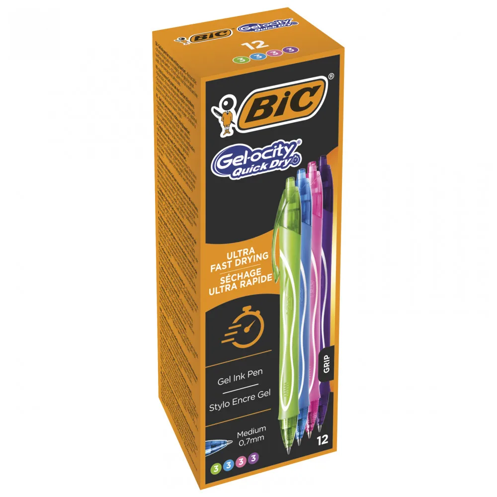 Ручка гелевая BIC Gel-Ocity Quick Dry Коробка x12(зеленый, голубой, розовый, фиолетовый
