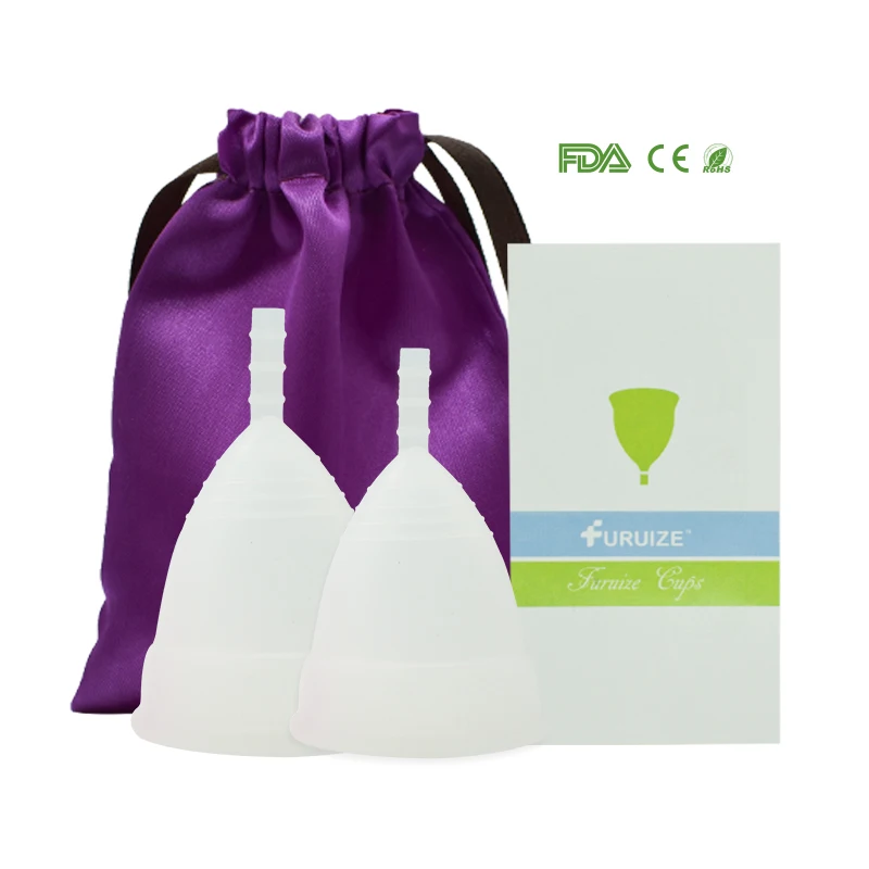 2pcs-1bag-white Медицинской Силиконовой Менструальной Чашки Женская Гигиена Копа менструальной Чашки Леди - Цвет: 2pcs-1bag-white