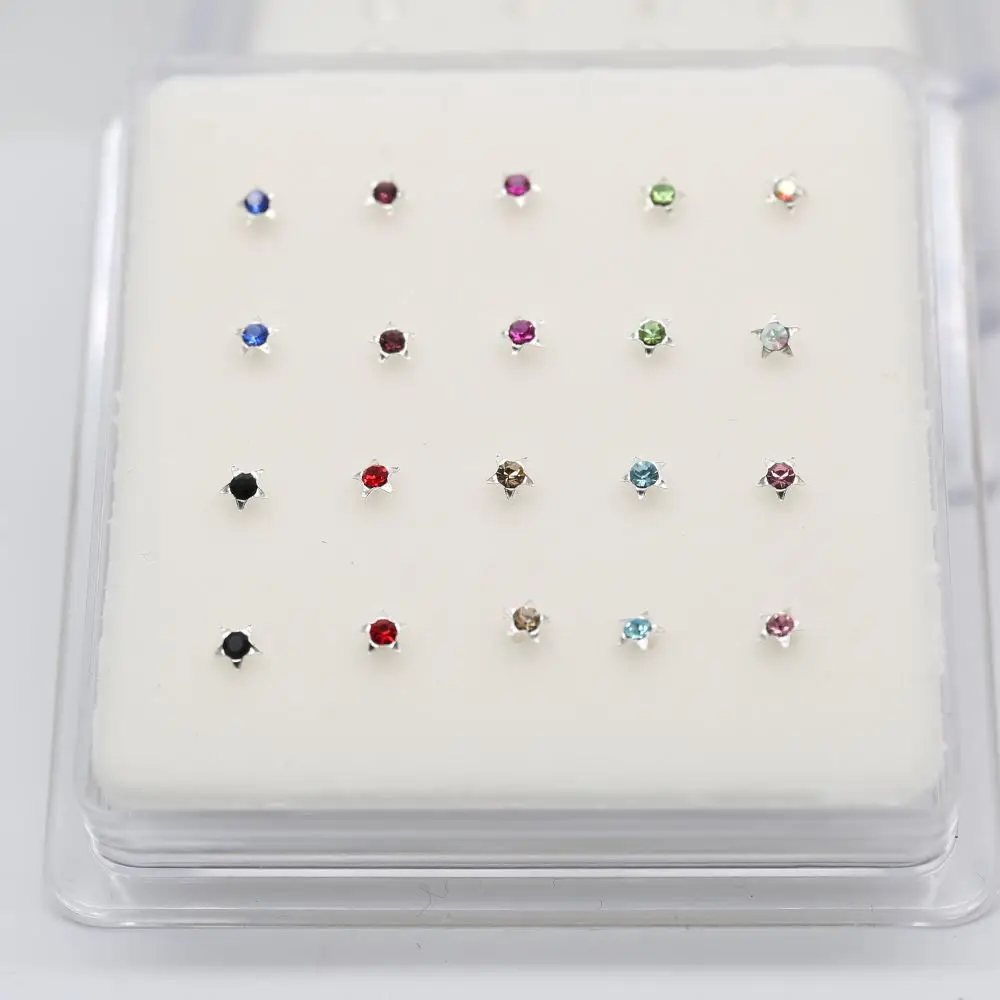 

20Pcs/Pack 925 Sterling Silver Nose Studs Star Shape Crystal Body Piercing Jewelry Piercing Nariz Plata