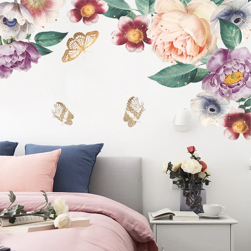 Peony Butterfly Flower Wall Stickers Living Room Bedroom Decoration  Stickers