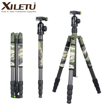 

XILETU T284C+FB1 Camo Professional Carbon Fiber Tripod w 36mm Rotation Sphere Ball Head Removable Monopod For SLR camera outdoor