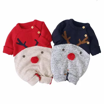 

For 2021 New Winter Christmas Newborn Baby Boys Girls Knitted Romper Jumpsuit Overall Sweater Warm Fall Autumn Wool Xmas Clothes