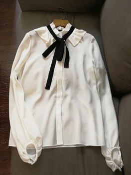 

2019 new ladies fashion long sleeve sexy casual color matching fungus lace collar collar shirt 1219